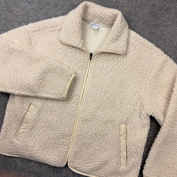 Athleta Jackets & Blazers - Athleta Jacket Womens Small Cream In The Clouds Fleece Sherpa Full Zip Cozy Warm